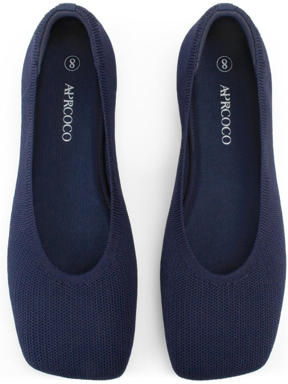 Womens Navy Blue Wide Toe Box Square Toe Washable Knit Slip On Ballet Flat Shoes